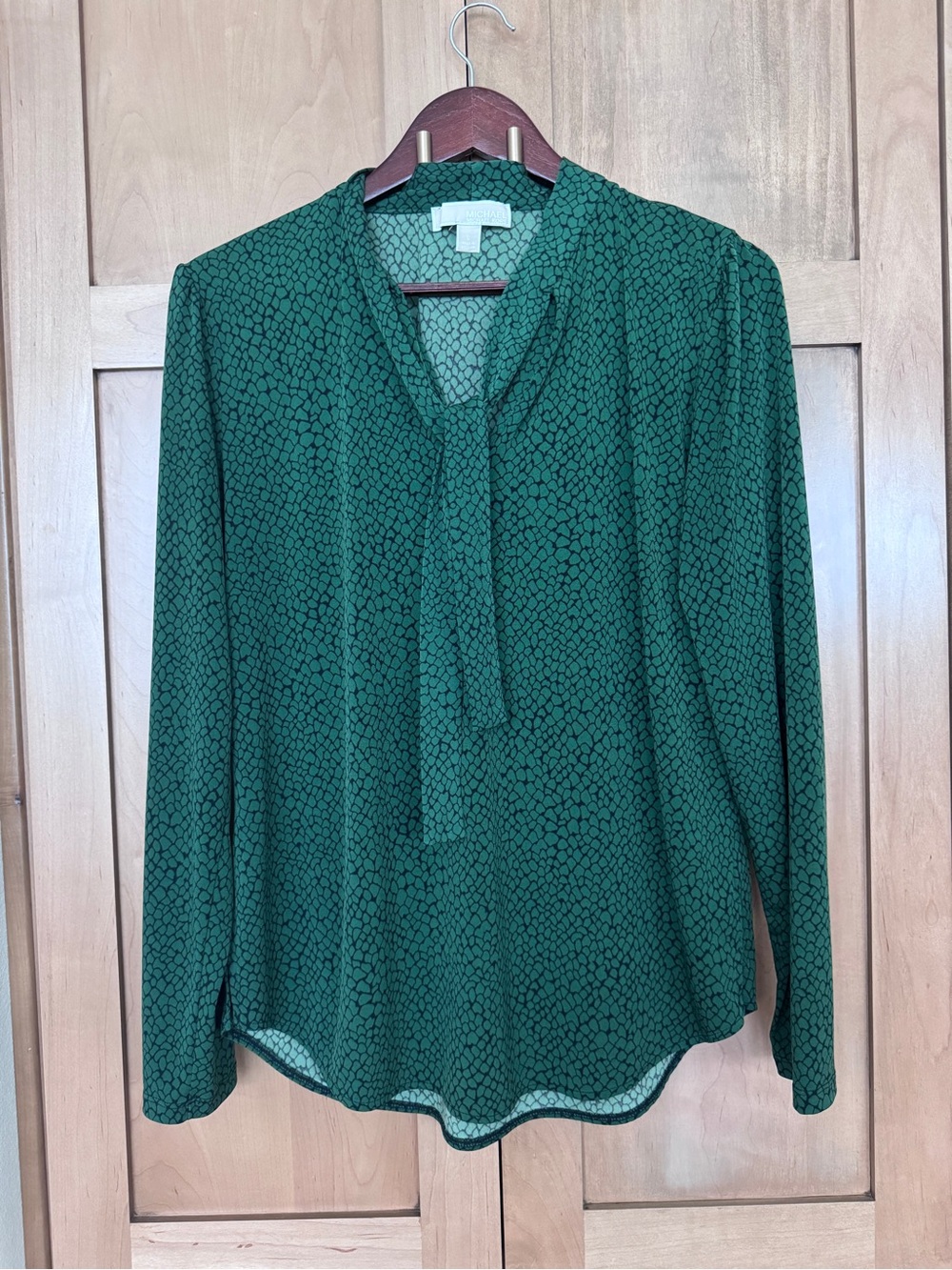 Michael Kors Emerald Green Tie-Neck Long Sleeve Blouse